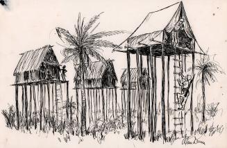 No caption (GI's in bamboo huts)