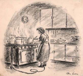 No caption (Woman chained to the stove)