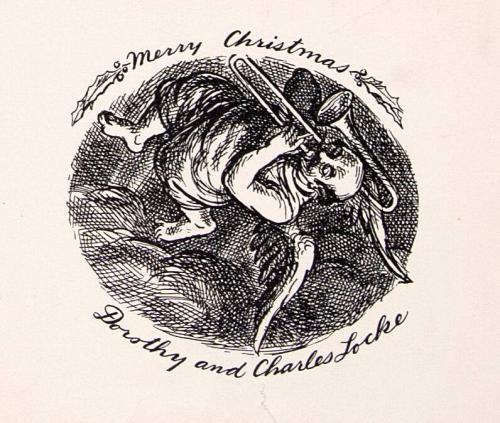 [Christmas card, angel with trombone]