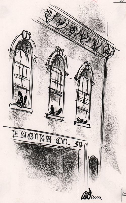 No caption (feet in windows of Engine Co. 30)