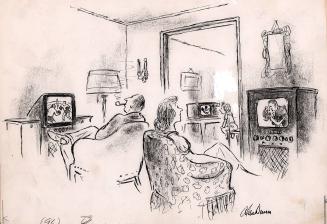 [Family watching separate televisions]