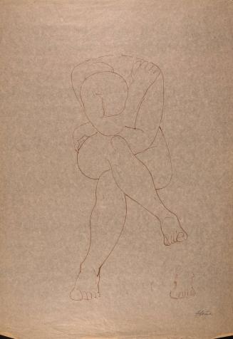 [Seated nude woman with legs crossed and head hidden by arm]