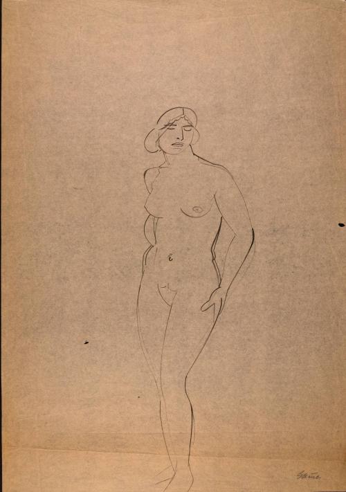 [Standing nude woman with hands on hips]
