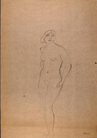[Standing nude woman with hands on hips]