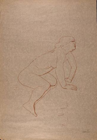 [Seated nude woman leaning on hands]