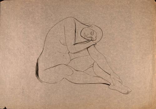[Seated nude woman with head resting on arm]