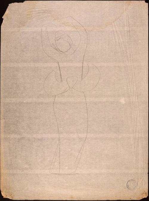 [Figure study with arms above head]