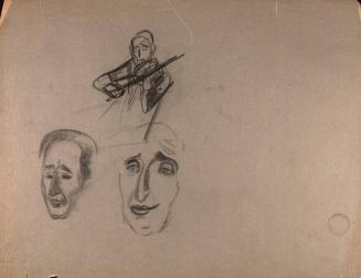 Violinist and heads of two men