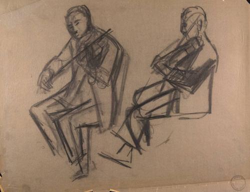 Two seated violinists