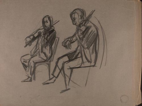 Two seated violinists