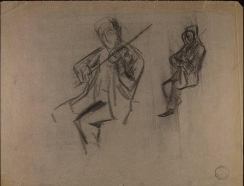 Two seated violinists