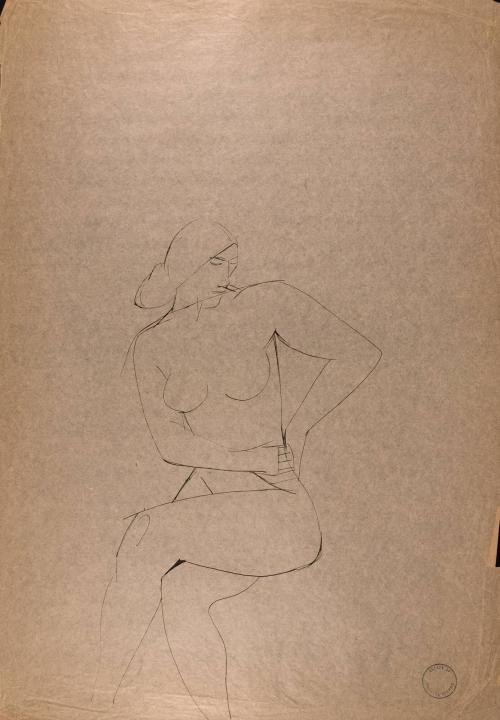 [Seated nude woman with crossed legs]