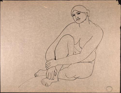 [Seated nude woman with arms around knee]
