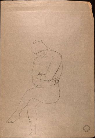 [Seated nude woman with arms and legs crossed and head bowed]