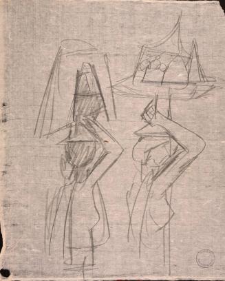 [Figure study of two women carrying objects on their heads]