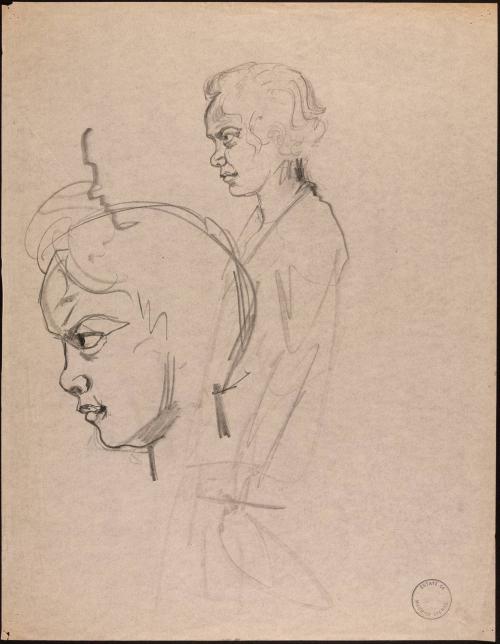 [Figure study of two heads in profile]