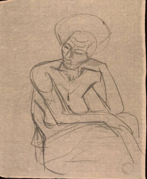 [Figure study of woman leaning elbow on knee]