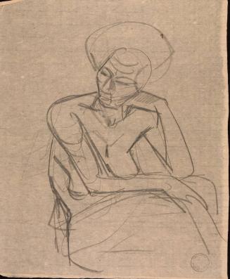 [Figure study of woman leaning elbow on knee]