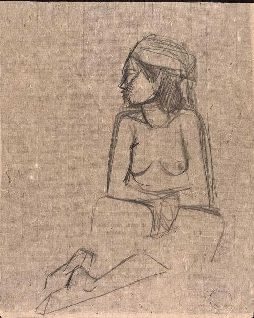 [Seated nude woman, head turned to side]