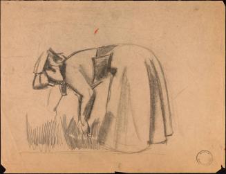 [Woman bent over, tending garden]