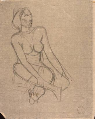 [Topless woman sitting criss-cross]
