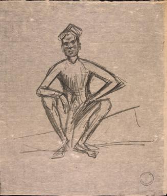 [Seated man with arms resting on knees]