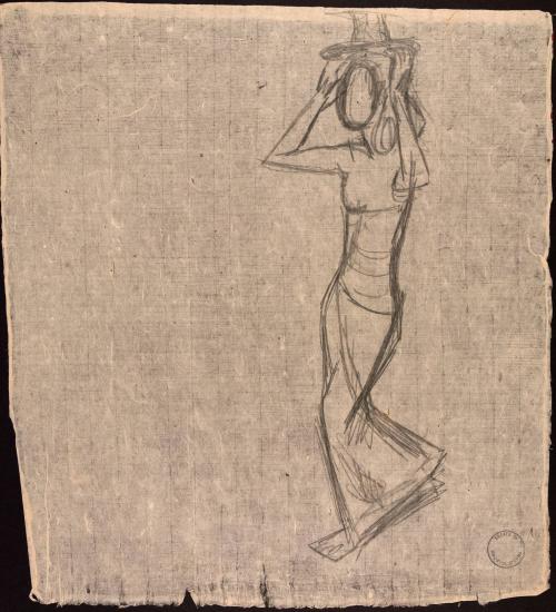[Study of woman carrying basket on head]