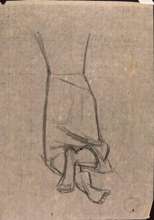 [Study of a kneeling figure from the back, feet crossed]