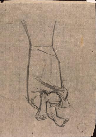 [Study of a kneeling figure from the back, feet crossed]