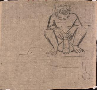 [Squatting nude figure]