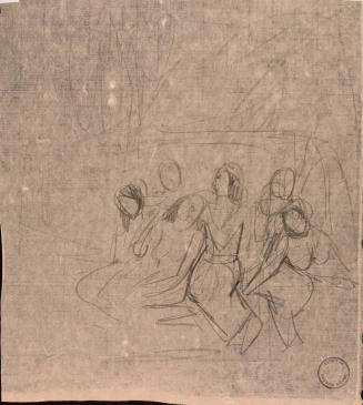 Figure studies of three women attended by servants