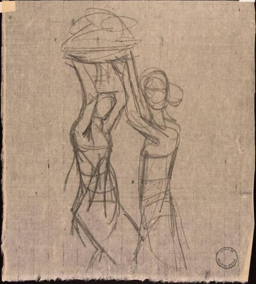[Two figures carrying a basket over their heads]