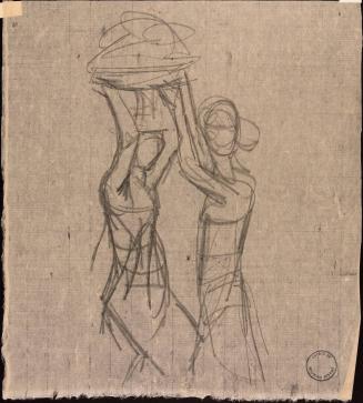 [Two figures carrying a basket over their heads]
