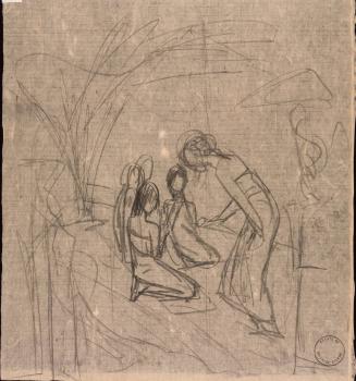 Study of four kneeling women with a fifth standing over them;