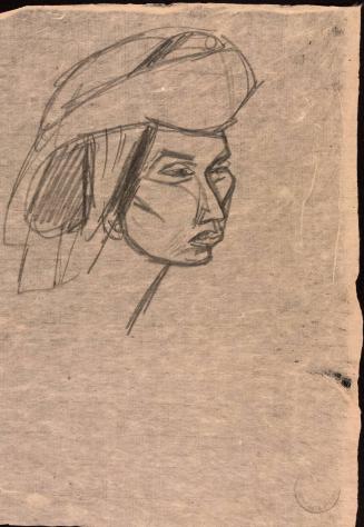 3/4 view of a head wearing a turban