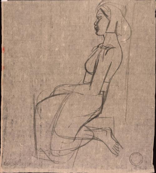 [Side profile of seated woman]