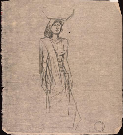[Woman carrying basket on her head]