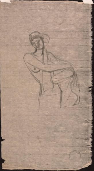 [Study of woman holding left arm]