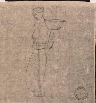 [Study of topless figure carrying bowl in one hand]