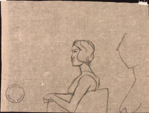 [Study of seated woman in profile, arm draped over chair]