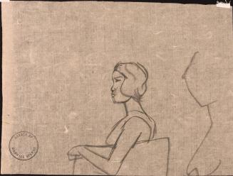 [Study of seated woman in profile, arm draped over chair]