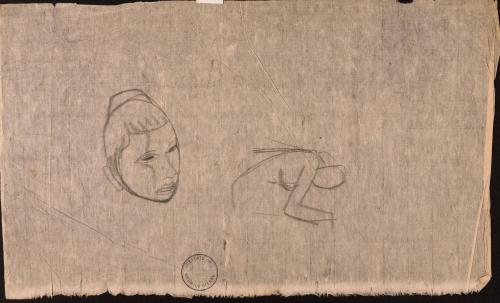 Sketches of head and crouching figure