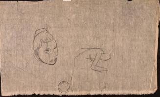 Sketches of head and crouching figure