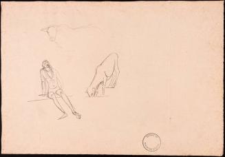 Sketch of a seated man and two cows