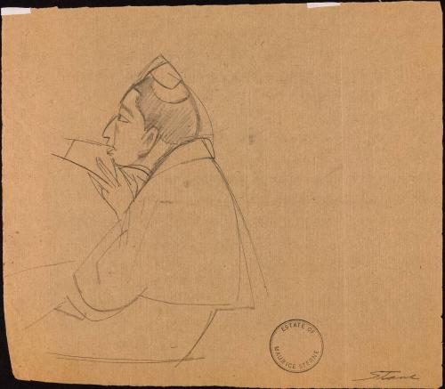 [Study of figure with hands raised to chin]