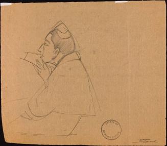 [Study of figure with hands raised to chin]