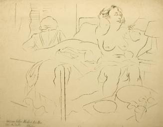 [Woman sitting on a bed]