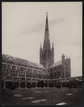 [Norwich Cathedral, Cloister Court (view with steeple)]