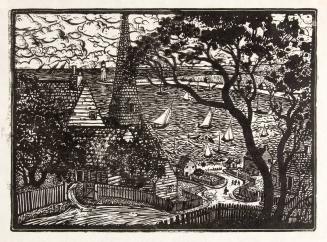 [Landscape with village and sailboats]