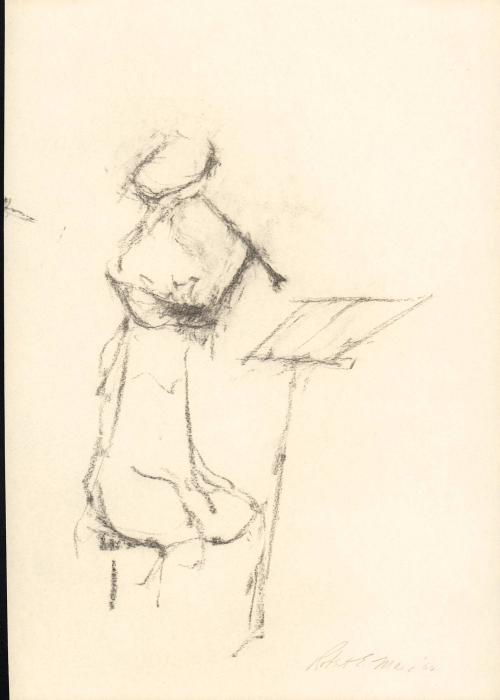 [Seated figure with flute and music stand]